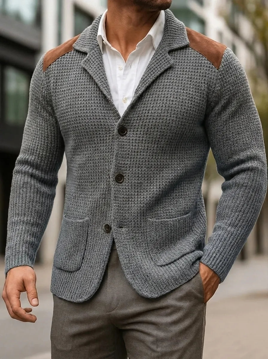 Herren Cardigan mit strukturiertem Design und Lederakzenten - 3