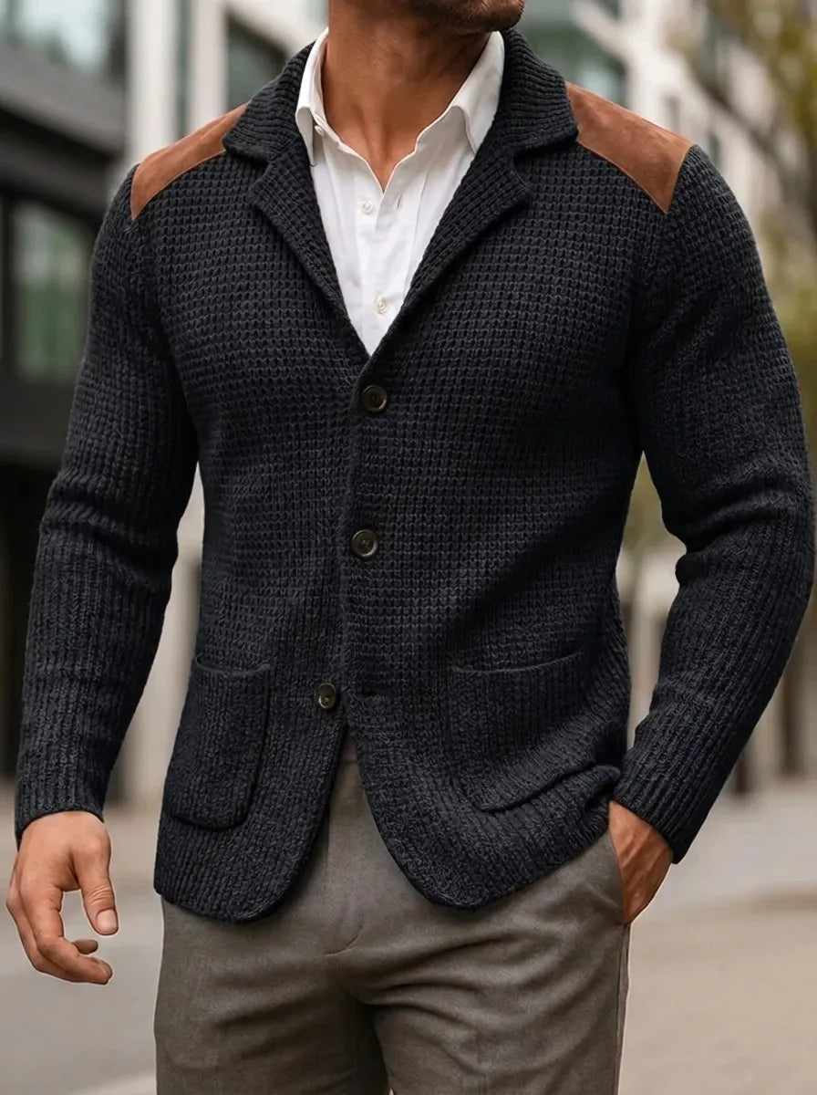 Herren Cardigan mit strukturiertem Design und Lederakzenten - 4