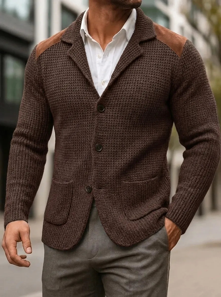 Herren Cardigan mit strukturiertem Design und Lederakzenten - 5
