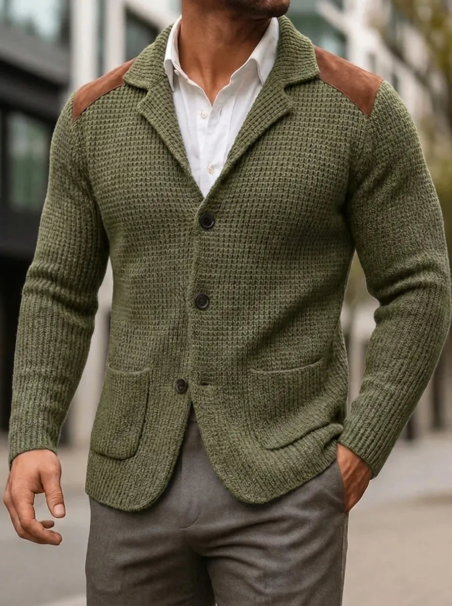 Herren Cardigan mit strukturiertem Design und Lederakzenten - 6