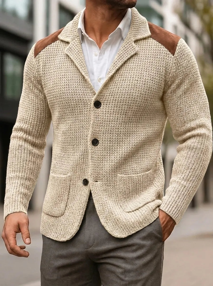 Herren Cardigan mit strukturiertem Design und Lederakzenten - 7