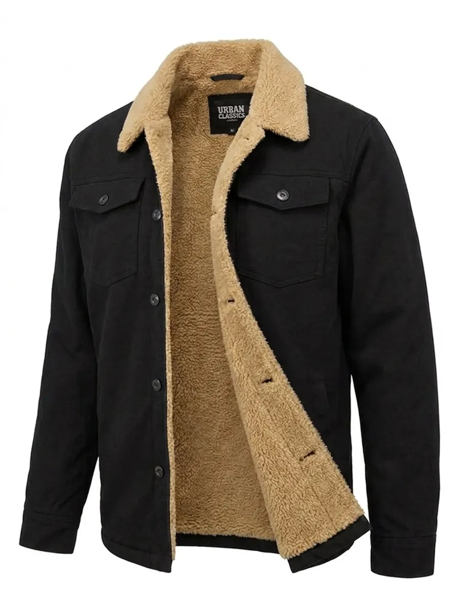 Herrenjacke mit Teddyfell-Kragen und Knopfleiste - 4