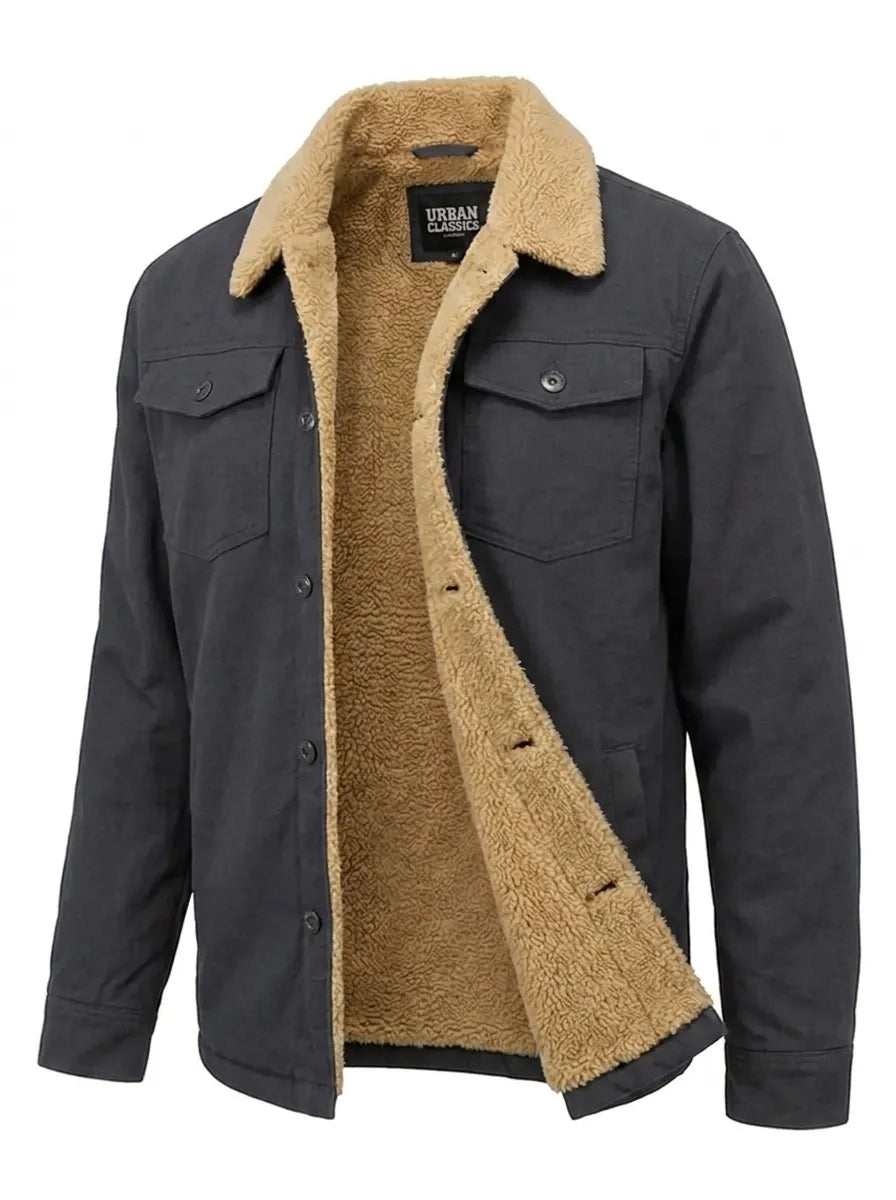 Herrenjacke mit Teddyfell-Kragen und Knopfleiste - 5