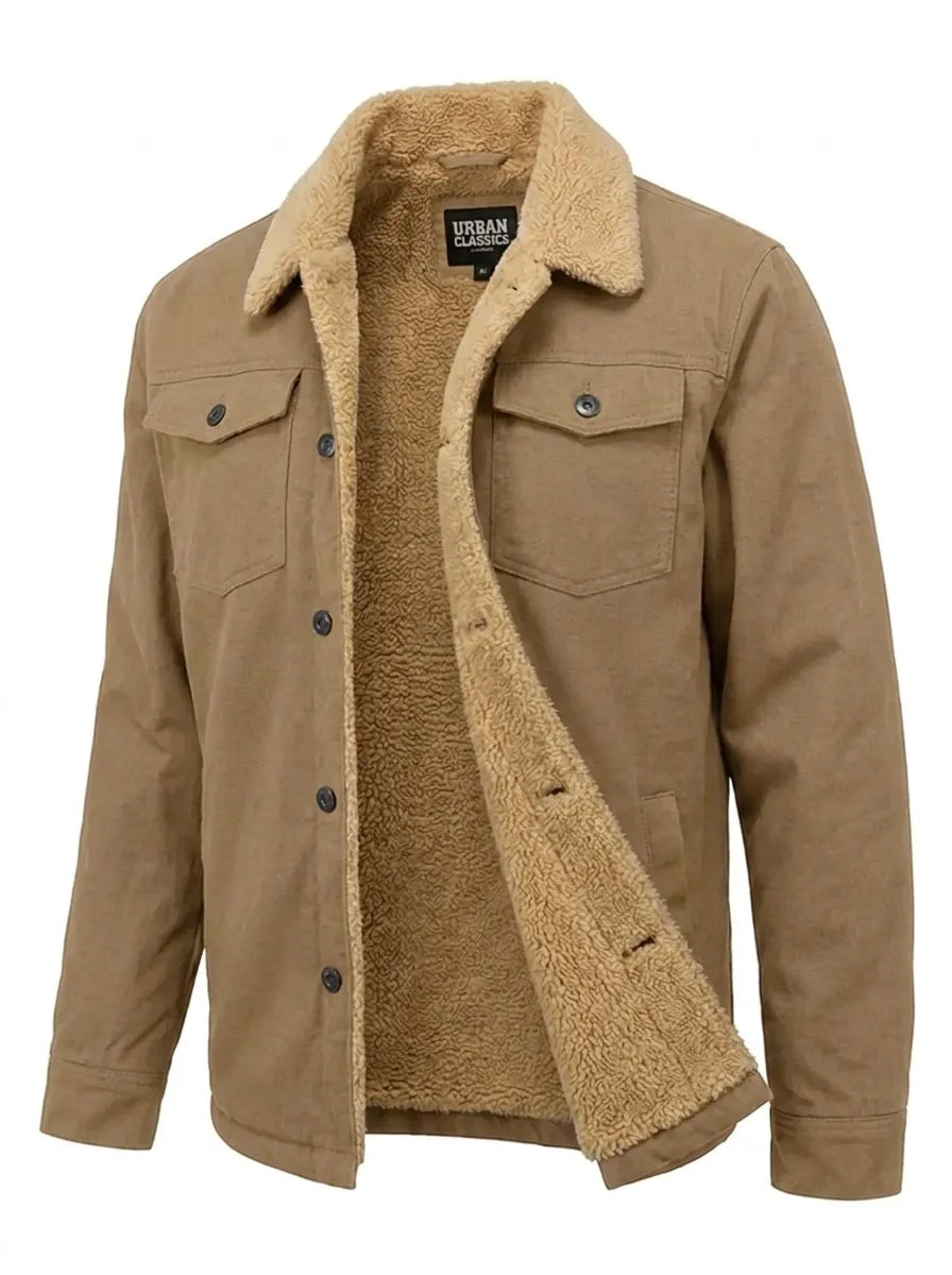 Herrenjacke mit Teddyfell-Kragen und Knopfleiste - 6