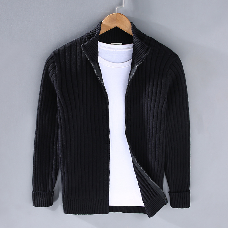 Moderne Herren Strickjacke mit Stehkragen und Rippdesign - 1