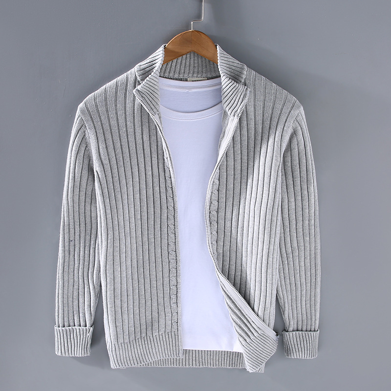 Moderne Herren Strickjacke mit Stehkragen und Rippdesign - 2