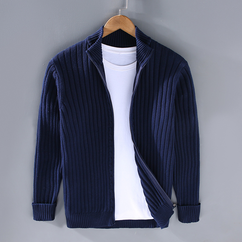 Moderne Herren Strickjacke mit Stehkragen und Rippdesign - 4