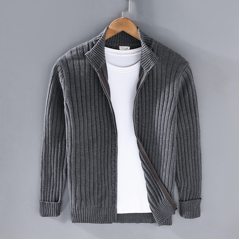 Moderne Herren Strickjacke mit Stehkragen und Rippdesign - 5