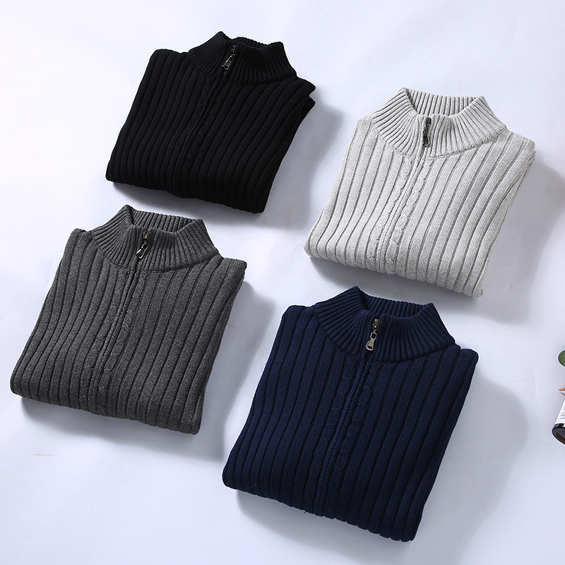 Moderne Herren Strickjacke mit Stehkragen und Rippdesign - 6