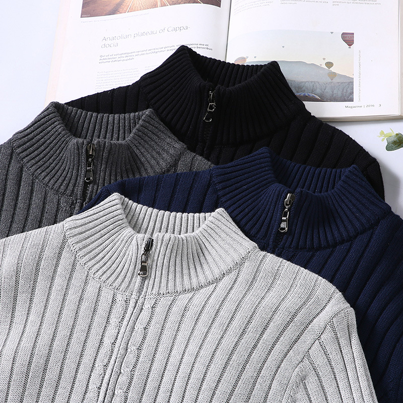 Moderne Herren Strickjacke mit Stehkragen und Rippdesign - 7