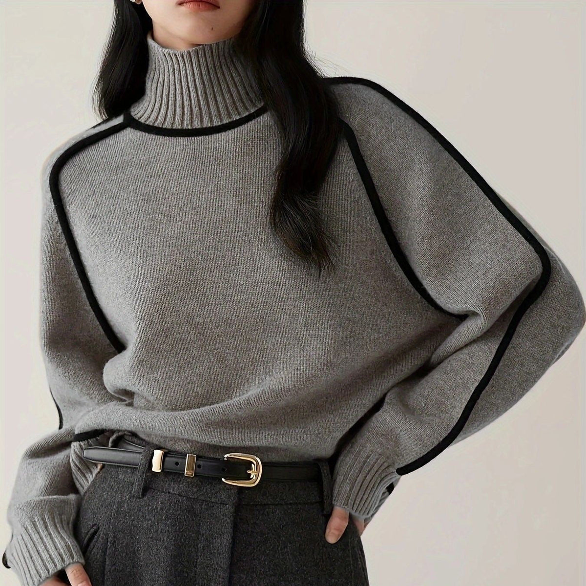 Pullover Damen mit Stehkragen und lockerer Passform - 5