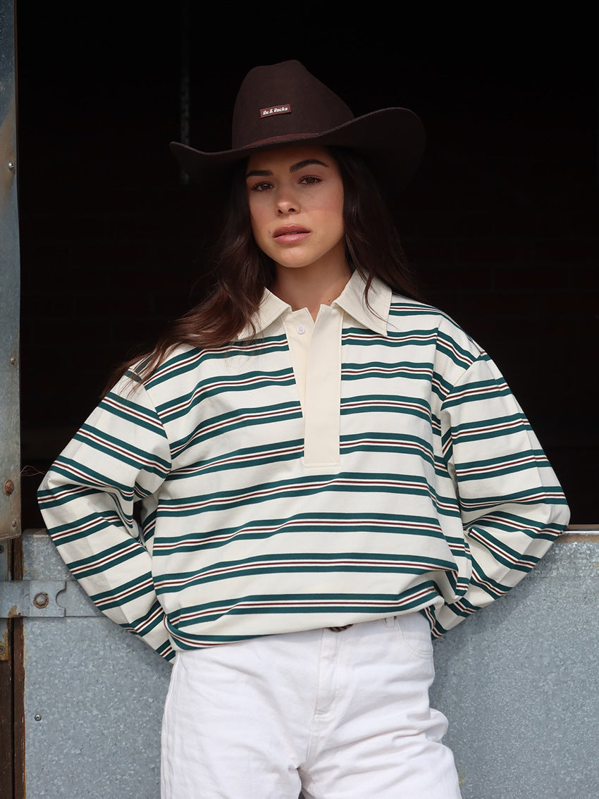 Gestreifter Pullover Damen mit Kragen und lockerer Passform - 1