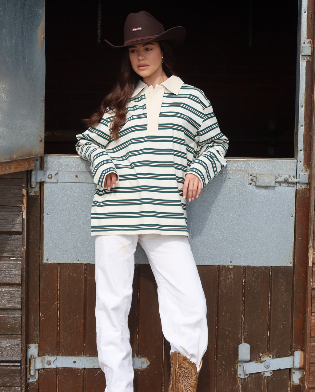 Gestreifter Pullover Damen mit Kragen und lockerer Passform - 2