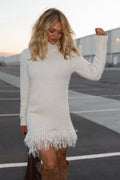 Turtleneck-Kleid Damen mit Fransensaum und figurbetonter Passform - 1