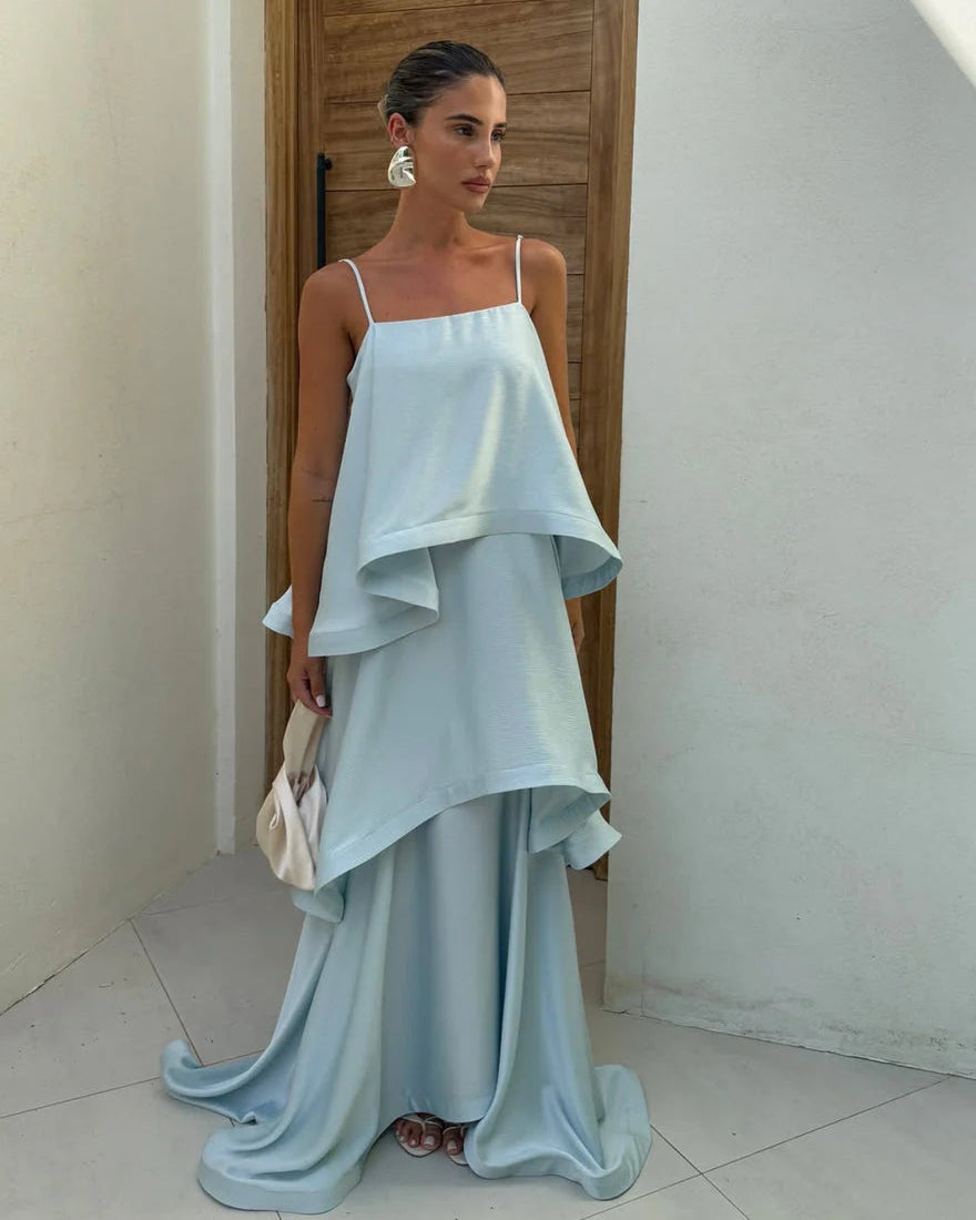 Maxikleid Damen mit schwingendem Rock und schmalen Trägern - 3