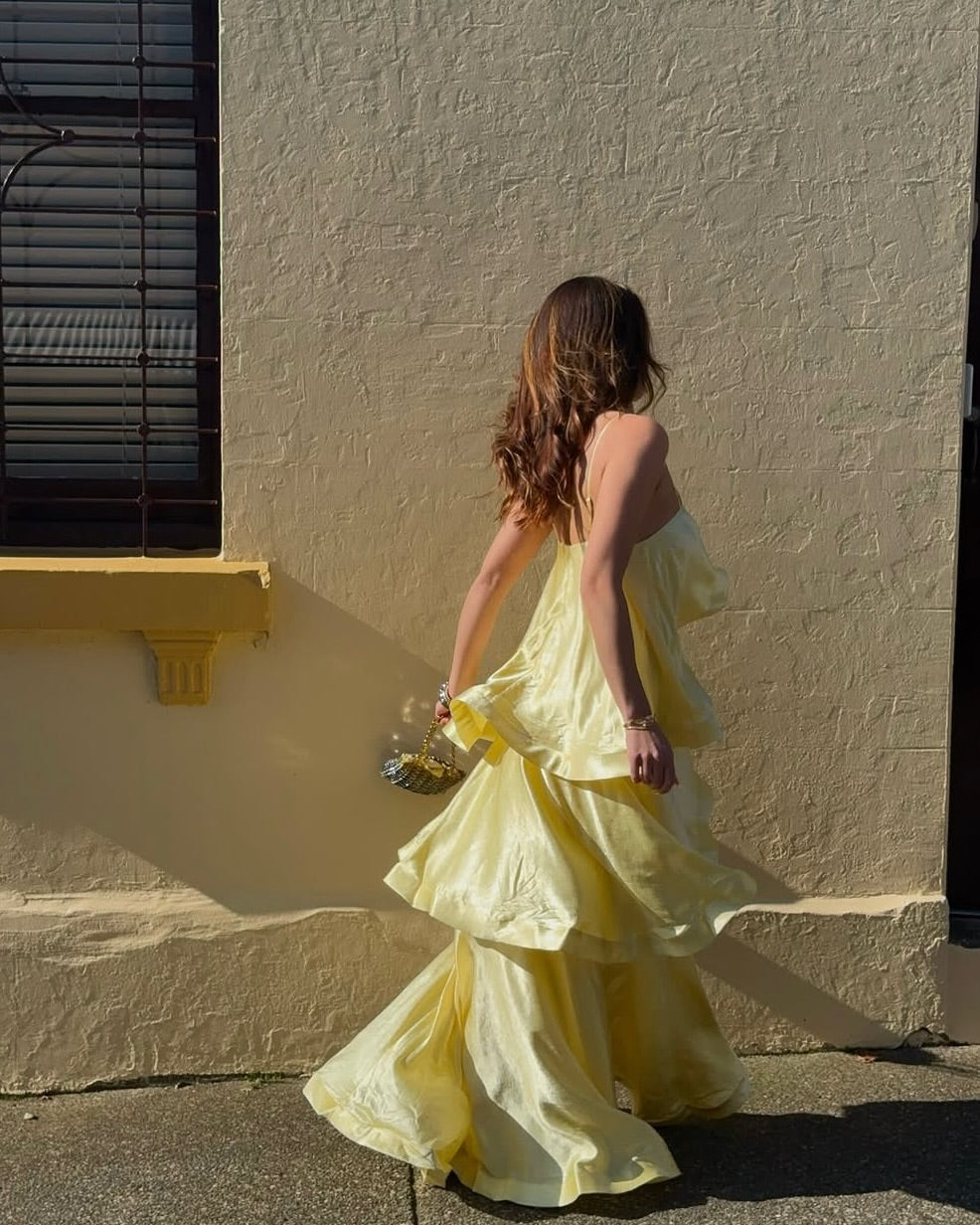 Maxikleid Damen mit schwingendem Rock und schmalen Trägern - 8