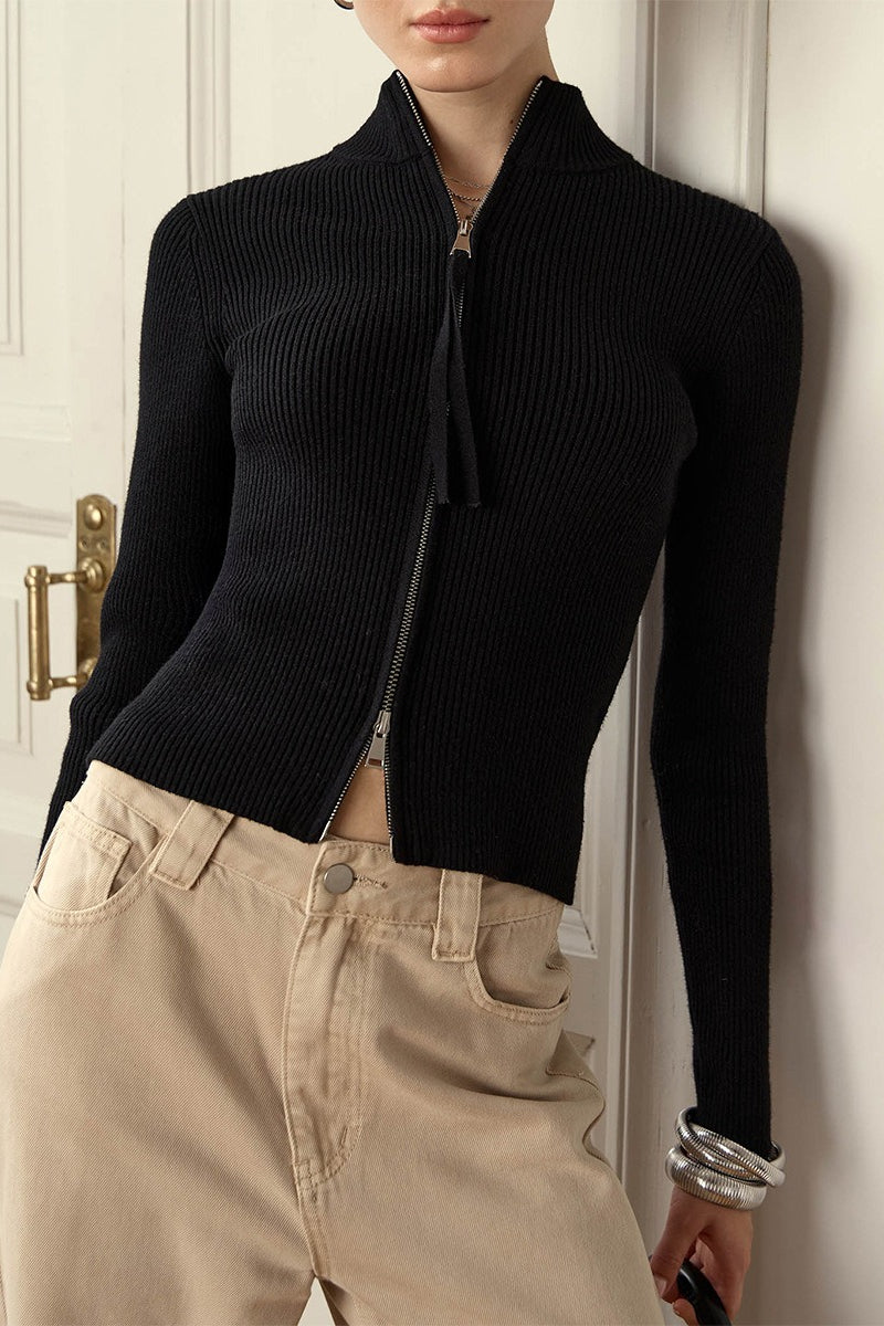 Eleganter Cardigan Damen mit Stehkragen und Reißverschluss - 1