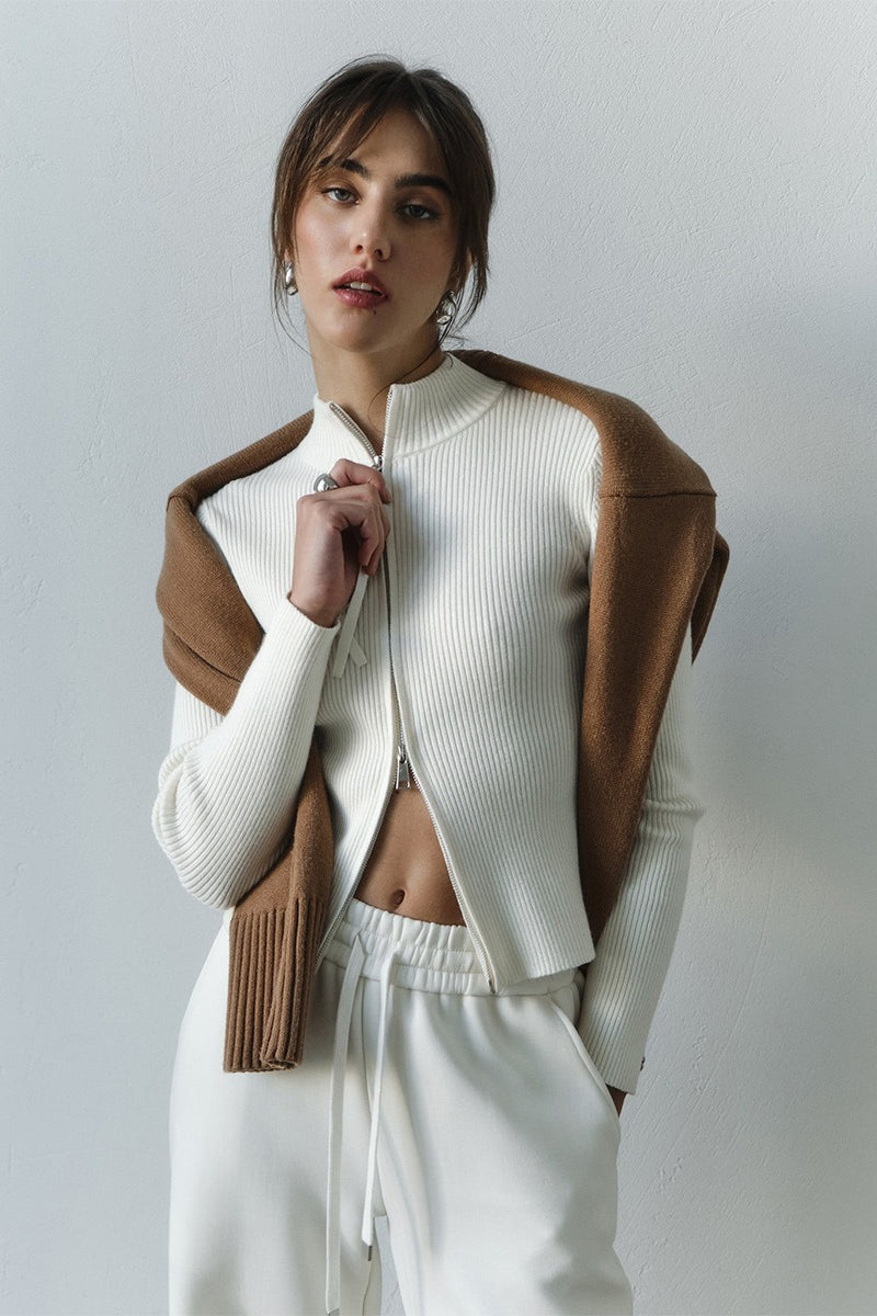 Eleganter Cardigan Damen mit Stehkragen und Reißverschluss - 5