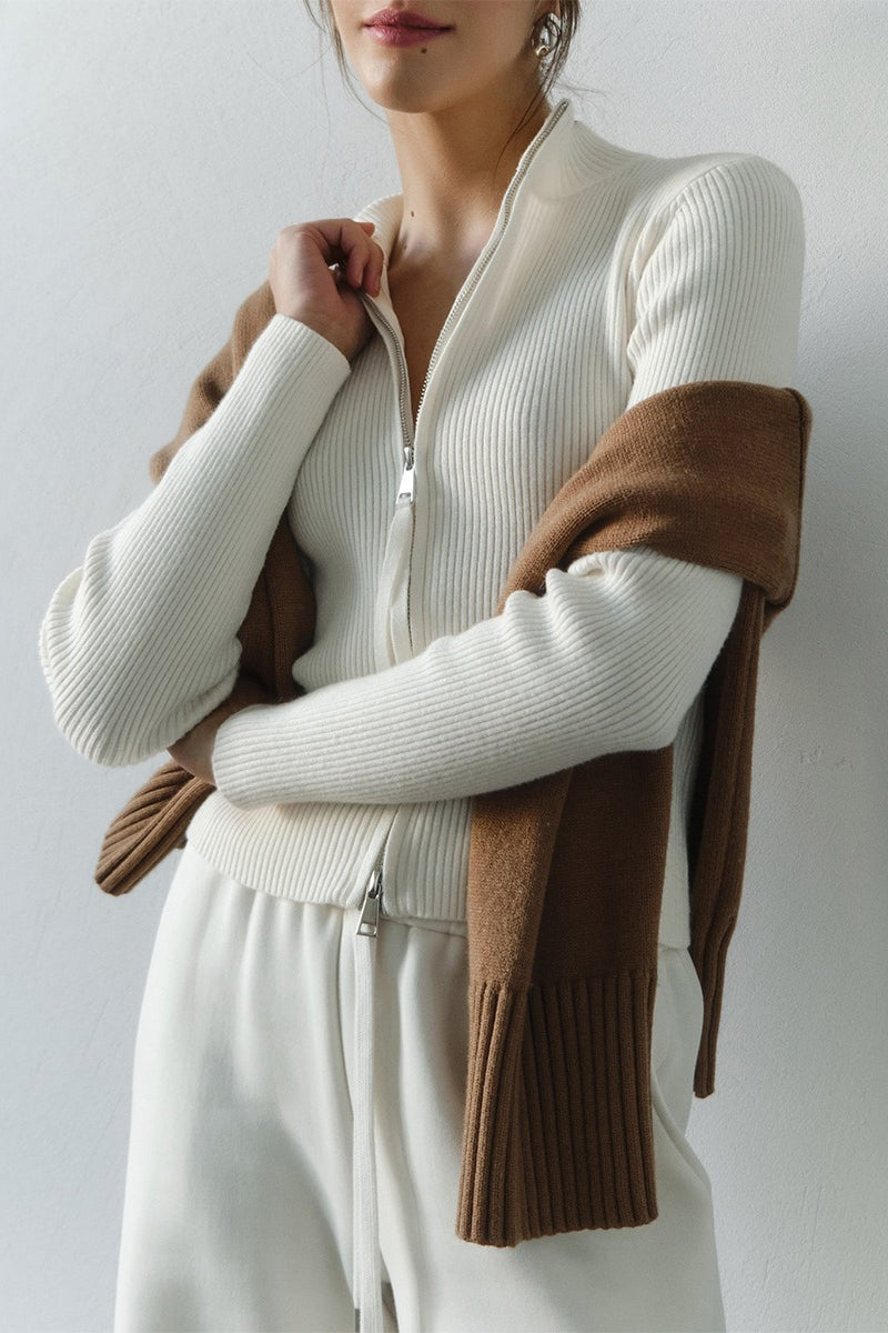 Eleganter Cardigan Damen mit Stehkragen und Reißverschluss - 9