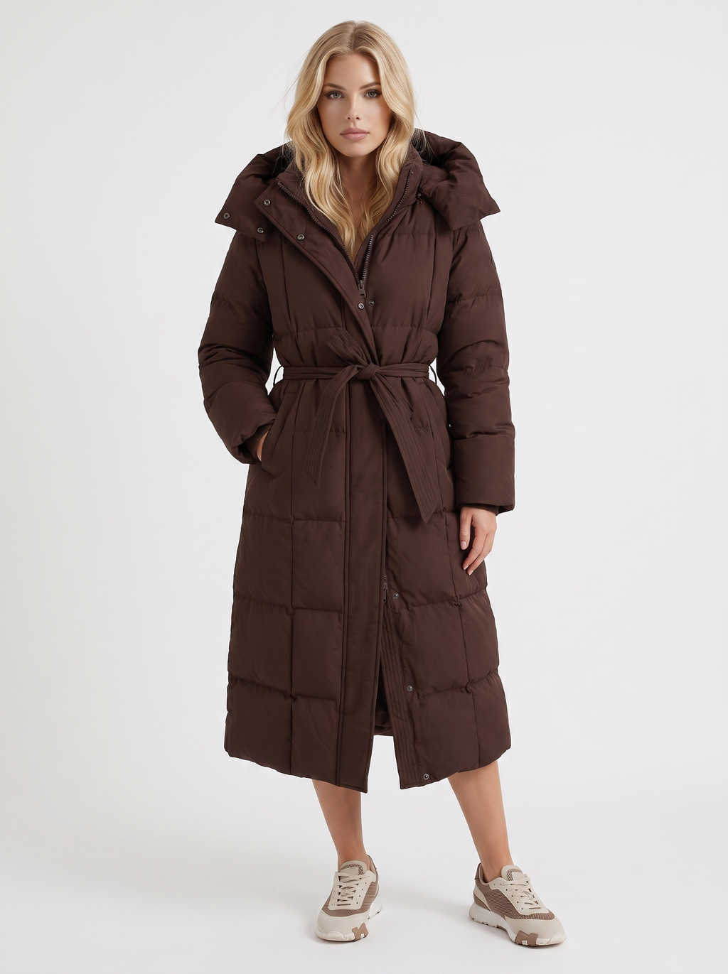 Damen Wintermantel mit Kapuze und eleganter Länge - 7