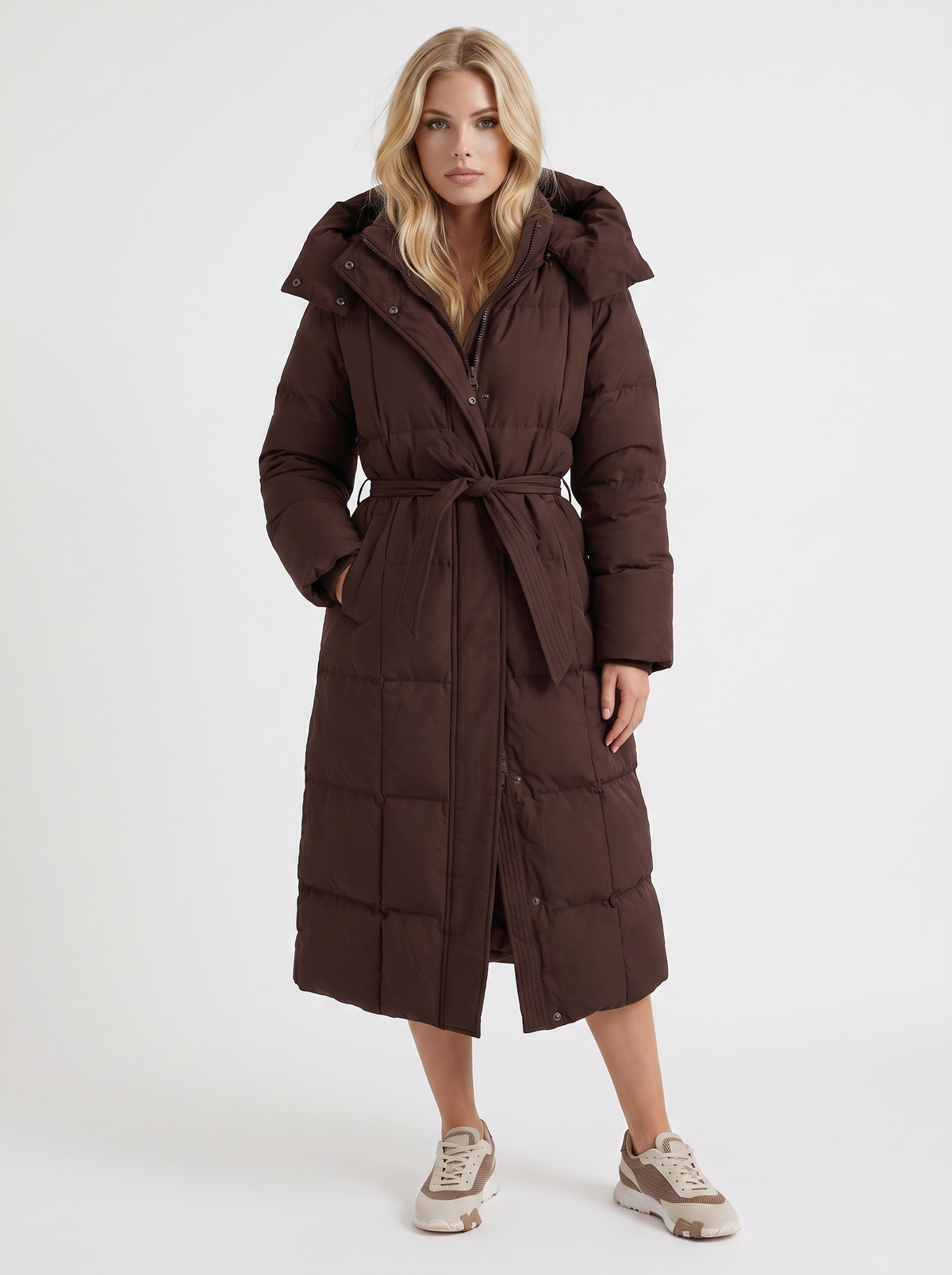 Damen Wintermantel mit Kapuze und eleganter Länge - 7