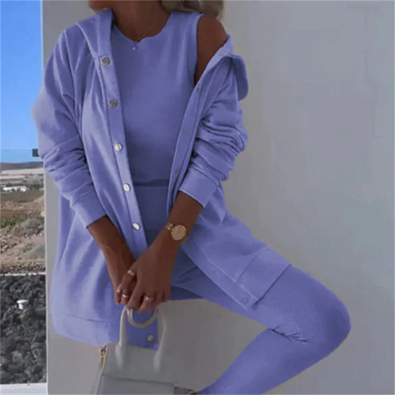 Outfit Damen mit Kapuzensweatjacke und Leggings - 1