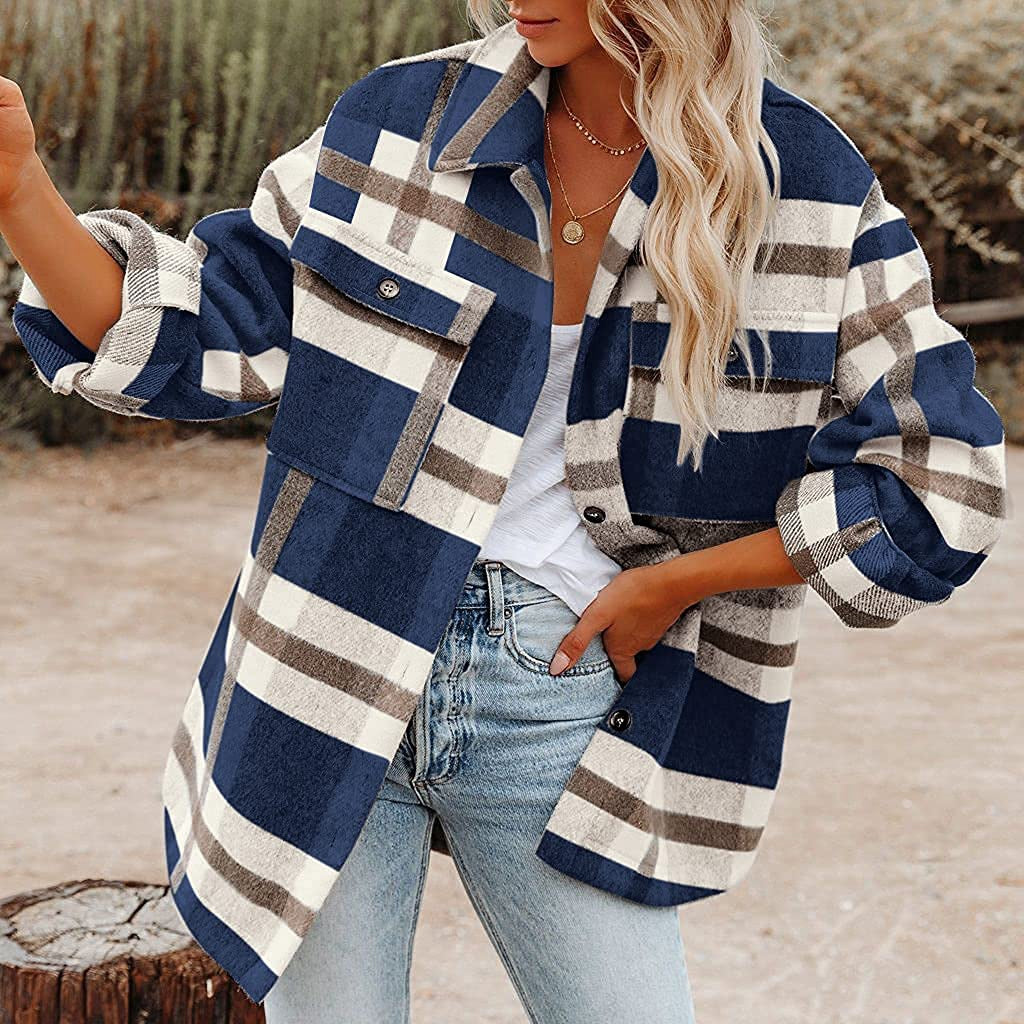 Lässige Damenjacke mit Karomuster und praktischen Taschen - 3