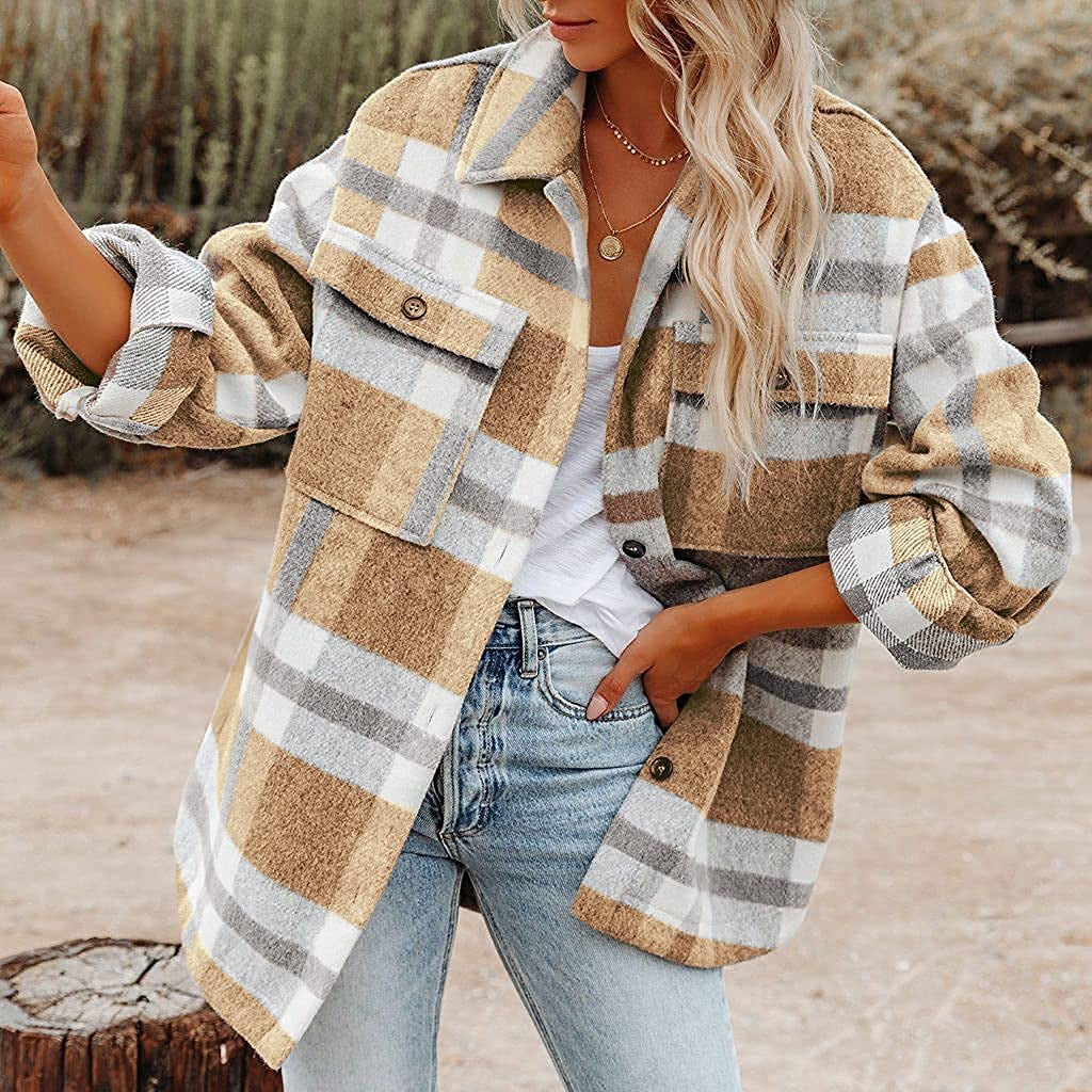 Lässige Damenjacke mit Karomuster und praktischen Taschen - 4