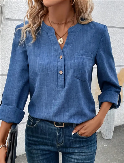 Bluse Damen mit Knopfdetail und Brusttasche - 1