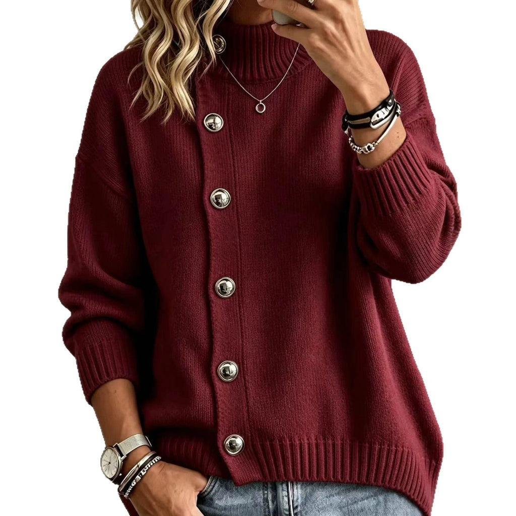 Pullover Damen mit Stehkragen und modischen Knopf-Details - 2