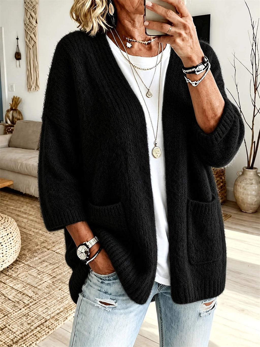 Cardigan Damen mit lässigem Schnitt und praktischen Taschen - 1