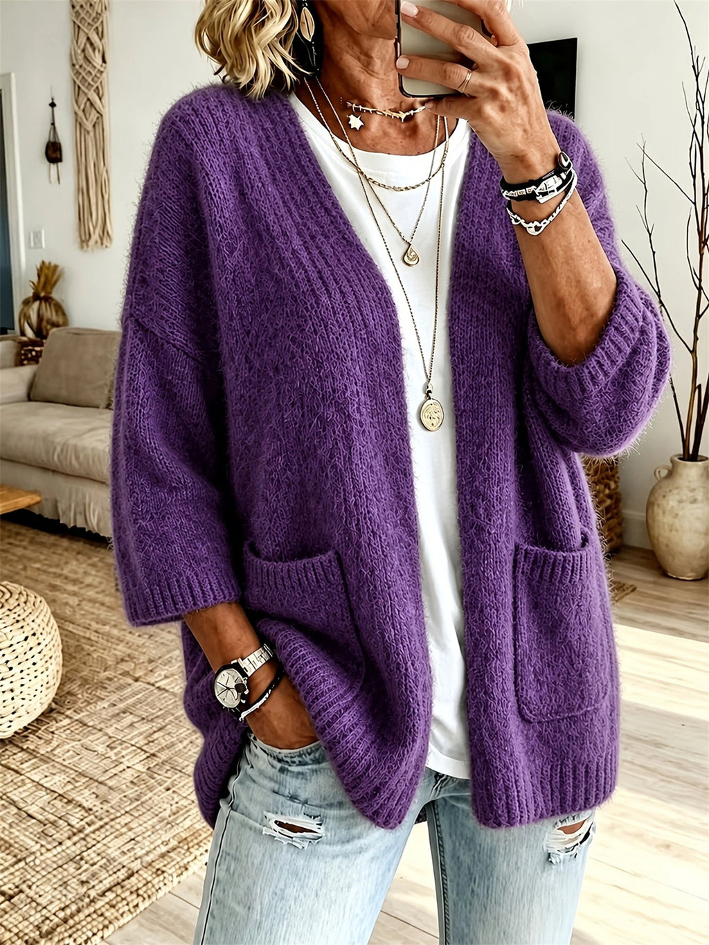 Cardigan Damen mit lässigem Schnitt und praktischen Taschen - 2