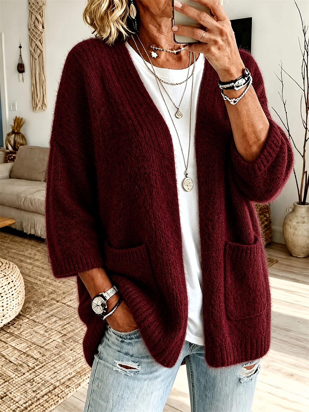 Cardigan Damen mit lässigem Schnitt und praktischen Taschen - 4