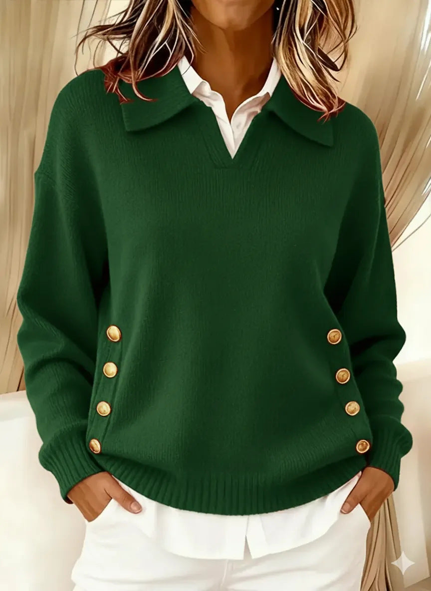Pullover Damen mit Umlegekragen und Knopfdetails - 6