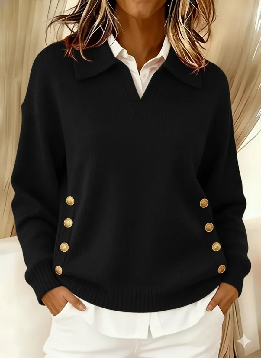 Pullover Damen mit Umlegekragen und Knopfdetails - 8