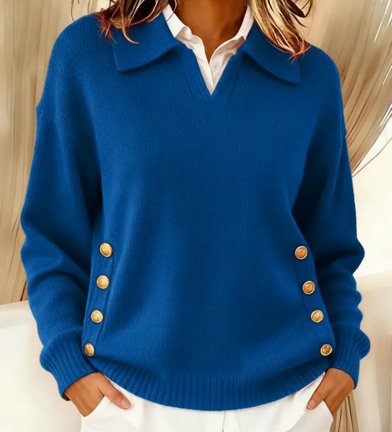 Pullover Damen mit Umlegekragen und Knopfdetails - 9