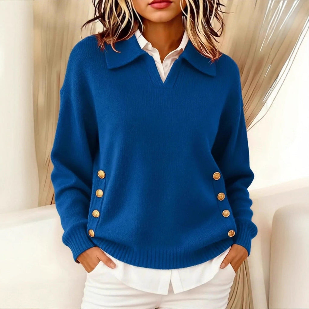 Pullover Damen mit Umlegekragen und Knopfdetails - 12