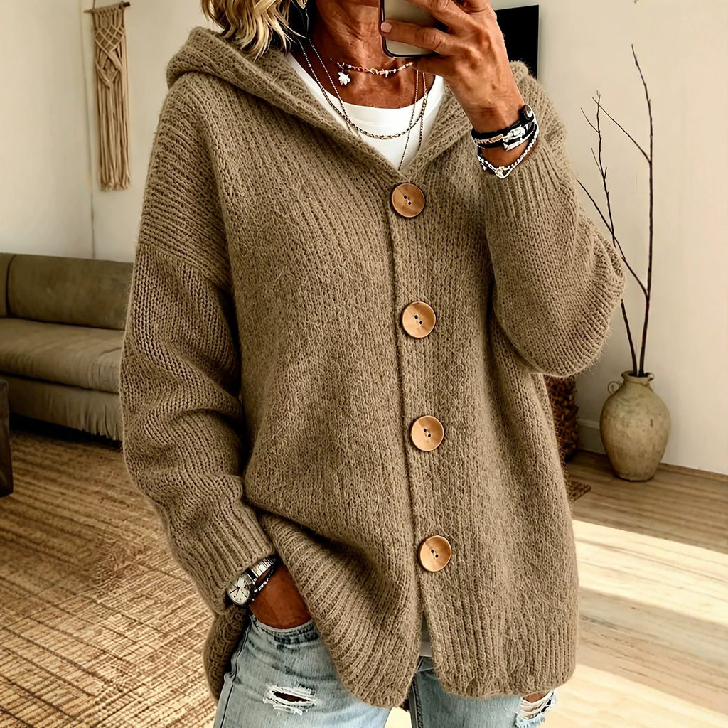 Damen Cardigan mit Kapuze und Knopfverschluss - 1