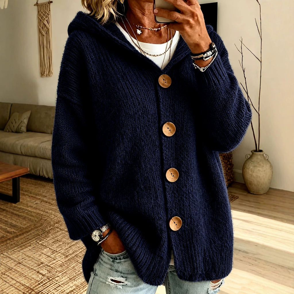 Damen Cardigan mit Kapuze und Knopfverschluss - 2