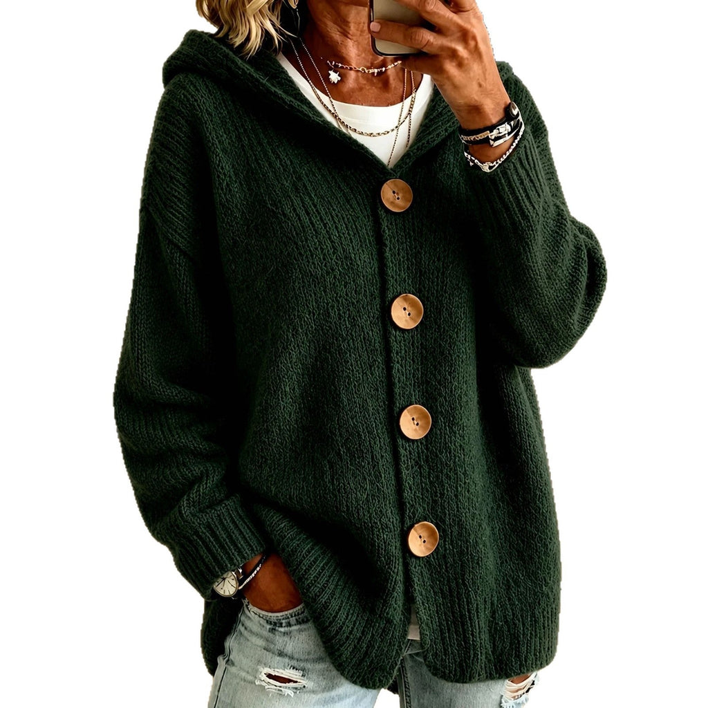 Damen Cardigan mit Kapuze und Knopfverschluss - 4