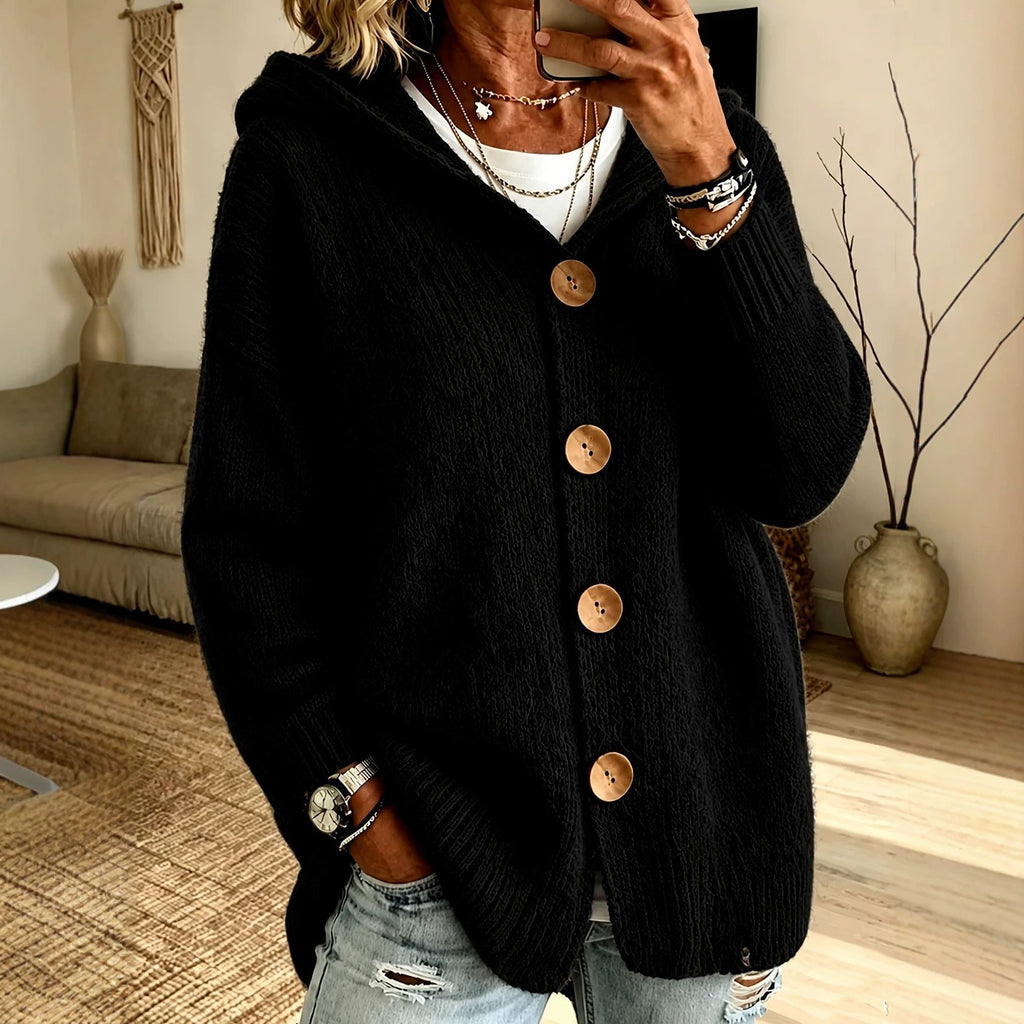 Damen Cardigan mit Kapuze und Knopfverschluss - 6