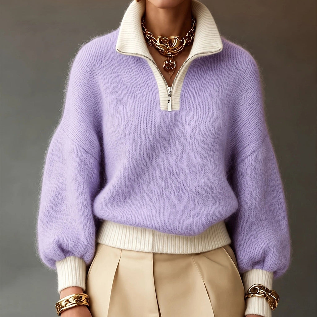 Pullover Damen mit Stehkragen und Reißverschluss - 6