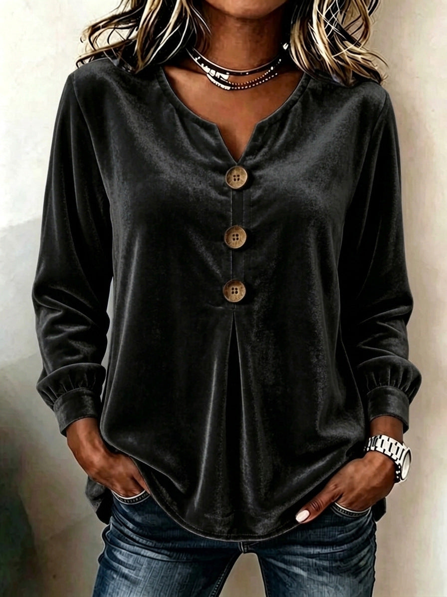 Bluse Damen mit V-Ausschnitt und Knopfdetails - 7