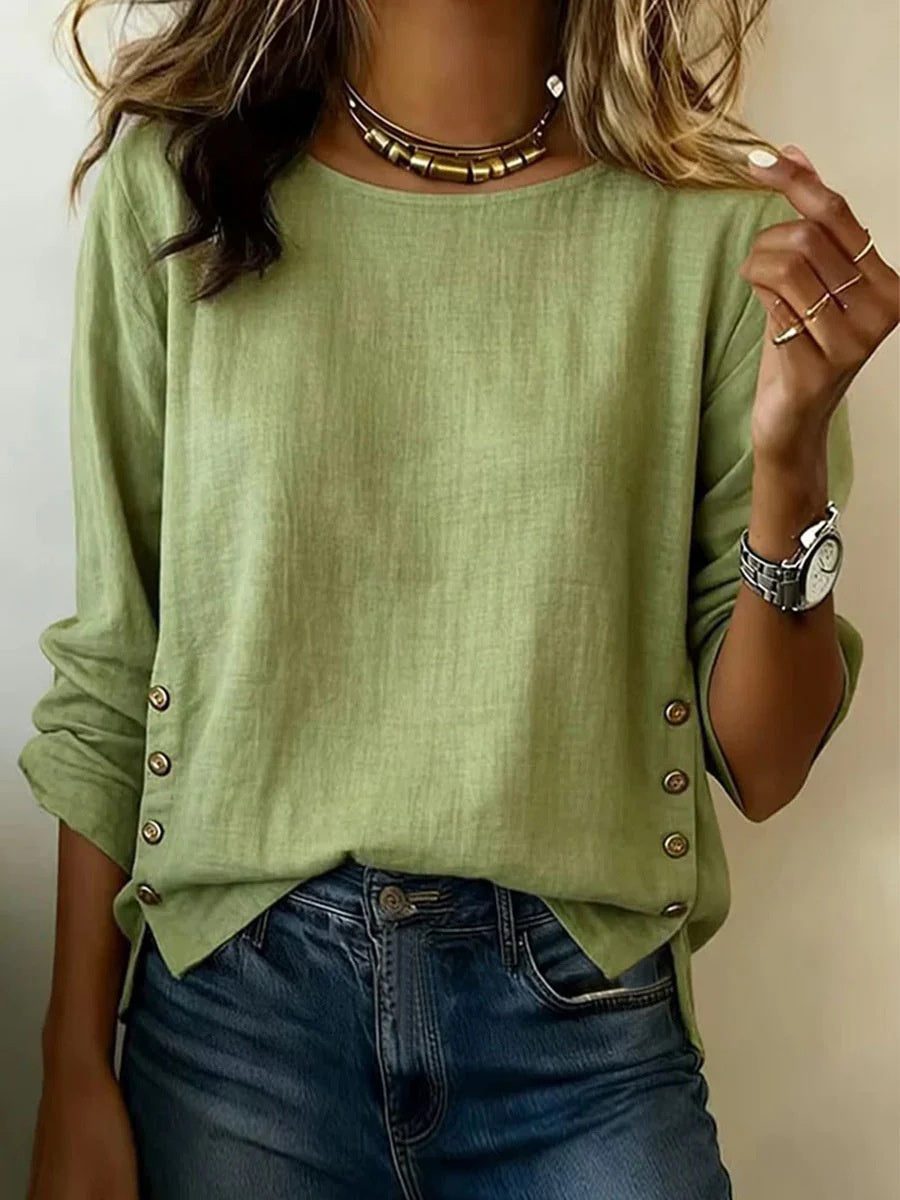 Damen Bluse mit Rundhalsausschnitt und seitlichen Knopfdetails - 4