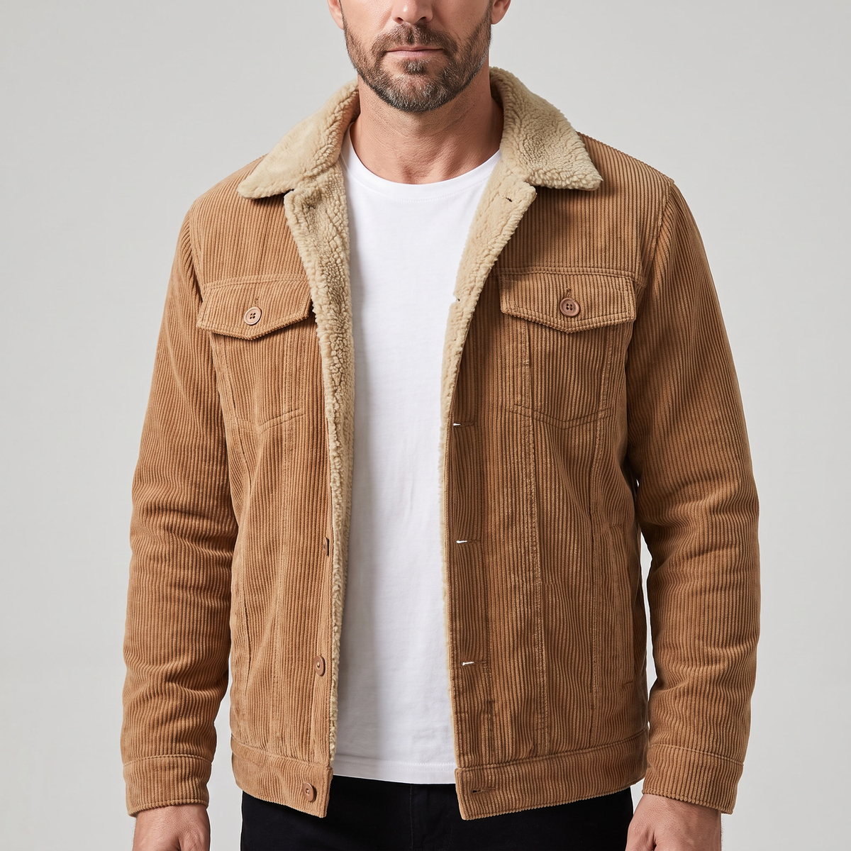 Herrenjacke mit Sherpa-Kragen und lässigem Schnitt - 1