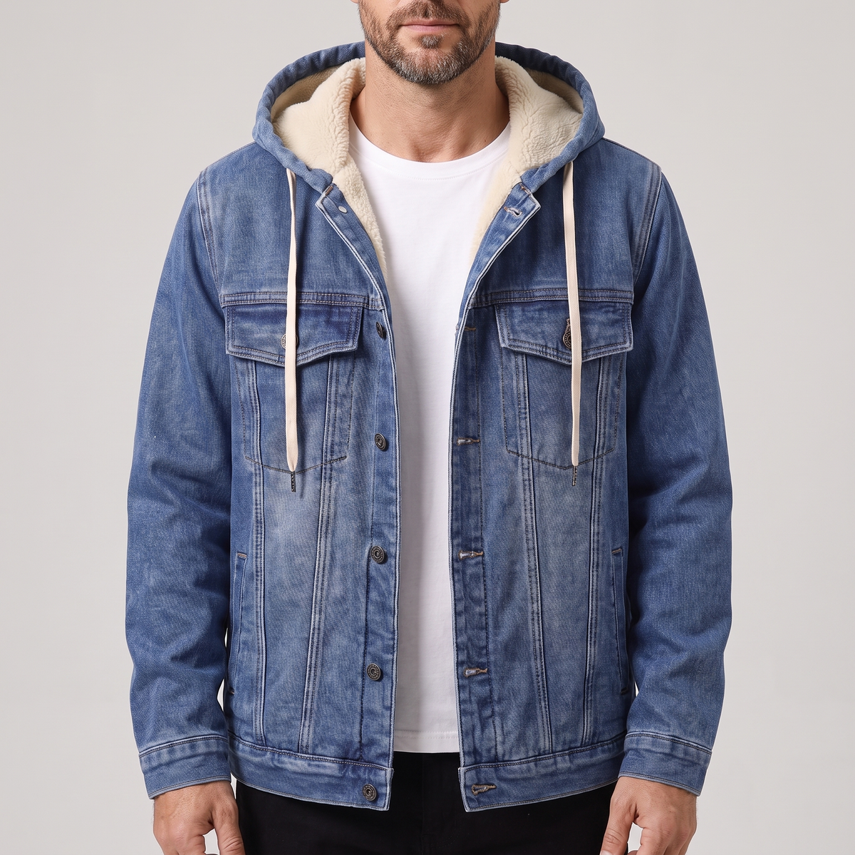 Denimjacke Herren mit Kapuze und weichem Innenfutter - 1