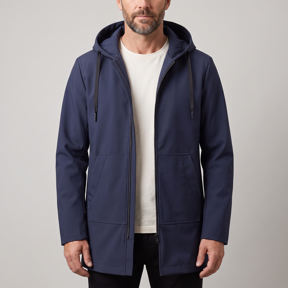 Herrenjacke mit Kapuze und praktischen Taschen - 1