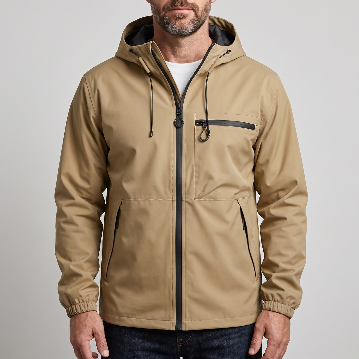 Herrenjacke mit verstellbarer Kapuze und praktischer Brusttasche - 1