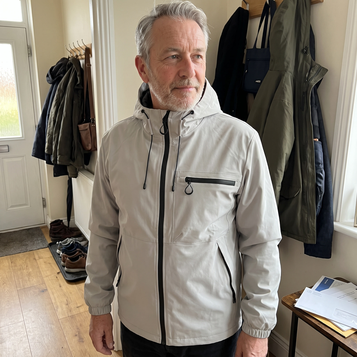 Herrenjacke mit verstellbarer Kapuze und praktischer Brusttasche - 2