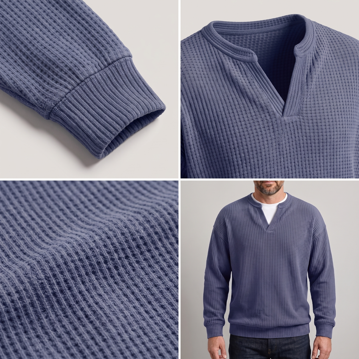 Herrenpullover mit V-Ausschnitt und strukturiertem Design - 3